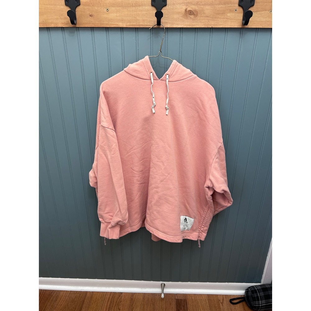 Adidas Womens Oversized Hoodie Salmon Pink Boxy Logo Patch HD2822 Long Sleeve XL